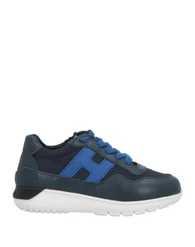Hogan Junior Toddler Boy Sneakers Midnight Blue Size 10c Textile Fibers, Leather In Blue