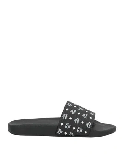 Mcm Monogram Print Rubber Slides In Black