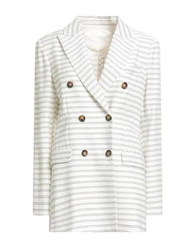Solotre Woman Blazer White Size 10 Linen, Viscose, Cotton, Polyester In White