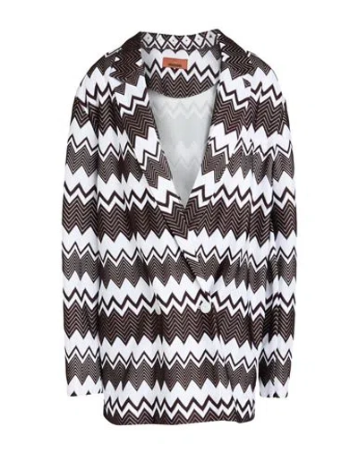 Missoni Woman Blazer Dark Brown Size 8 Viscose In White