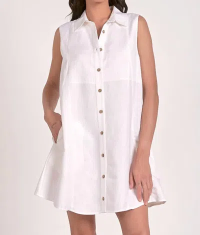 Elan Collared Linen Dress In White In White