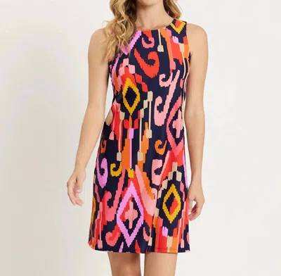 Jude Connally Beth Dress In Grand Ikat Navy In Multi