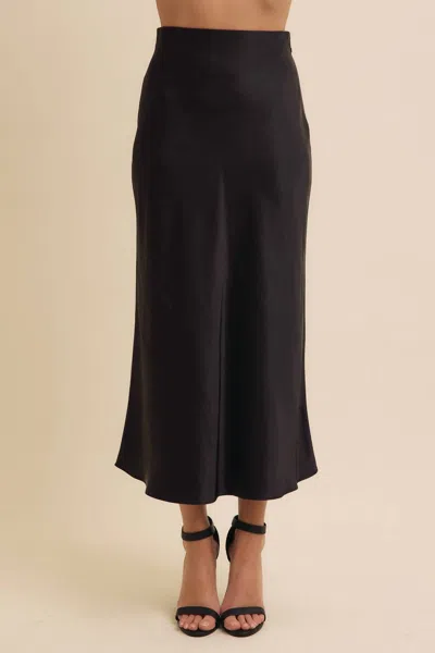 In February Silky Satin Bias Cut Skirt In Black