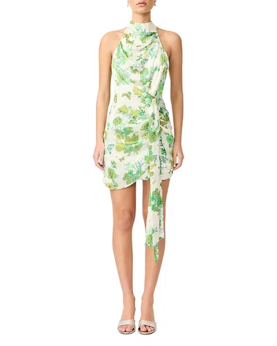 Elliatt Tess Printed Halter Mini Dress In Green