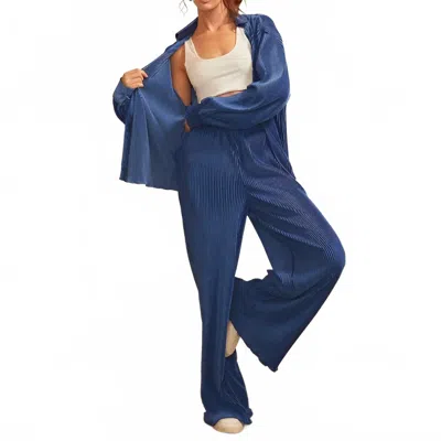 Main Strip Velvet Ribbed Wide Leg Pants In Navy