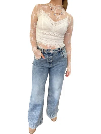 Artemis Vintage Adjustable Waistband High Rise Baggy Wide Jeans In Acid Wash