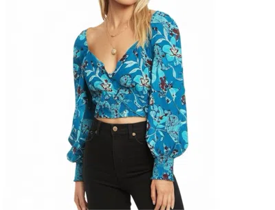 Band Of The Free Sybille Floral Crop Blouse In Teal In Blue