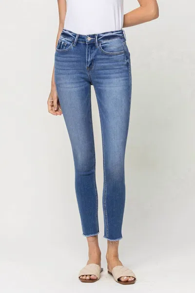 Vervet By Flying Monkey Women's Mid Rise Raw Hem Skinny In Blue In Blue