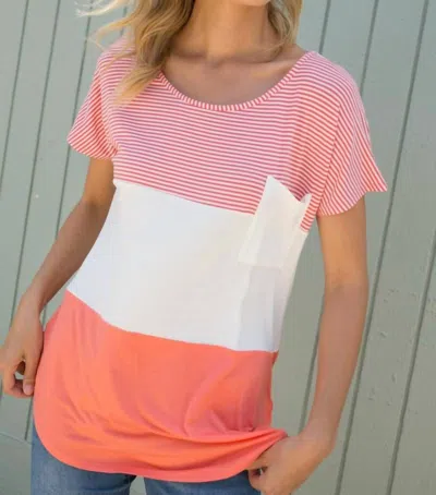 E. Luna Mix Knit Tunic Top In Coral