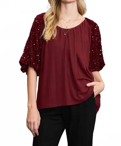 Umgee Sparkly Knit Velvet Top In Wine In Burgundy