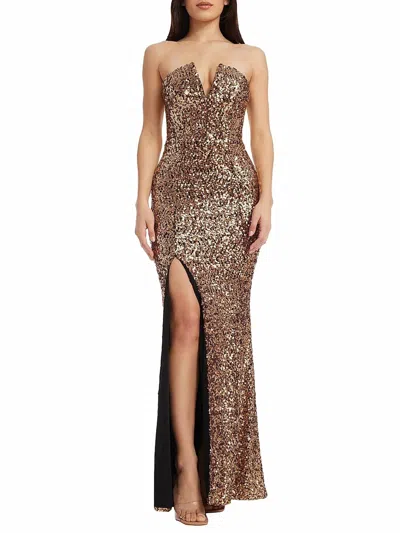 Dress The Population Fernanda Sequin Strapless Gown In Gold In Brown