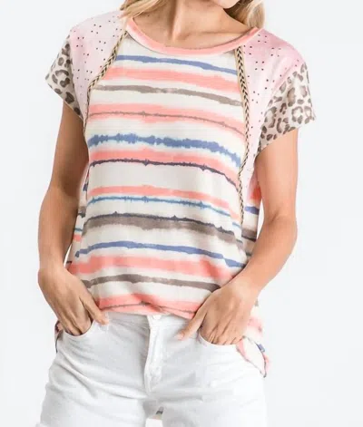 7th Ray Striped And Leopard Shirt In Coral In Pink