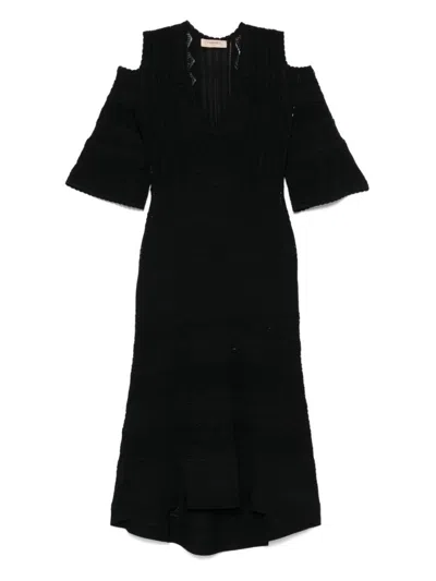 Twinset Twin-set Cut-out Black Dress With Flared Skirt In Black