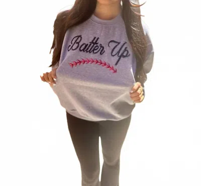 Shop Southern Belle Batter Up Baseball Crewneck Sweatshirt In Ash Gray