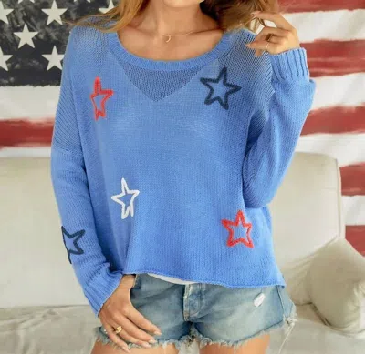Wooden Ships American Star Crew Cotton Top In Blue Multi In Blue
