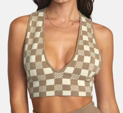 Rvca Fever Racerback Knitted Crop Top In Dark Khaki In Brown