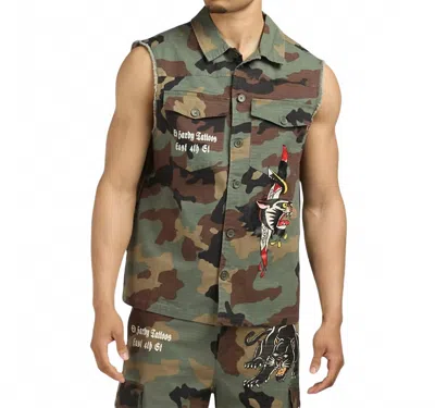 Ed Hardy Panther Twill Jacket In Camo In Green
