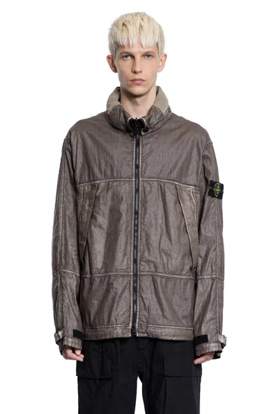 Stone Island Jacket With Transparent Resins And Foldable Co11ar In Blue