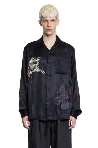 Maharishi Crow And Heron Camp Collar Shirt In Black