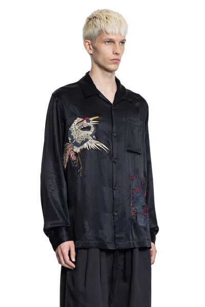 Maharishi Crow And Heron Camp Collar Shirt In Black
