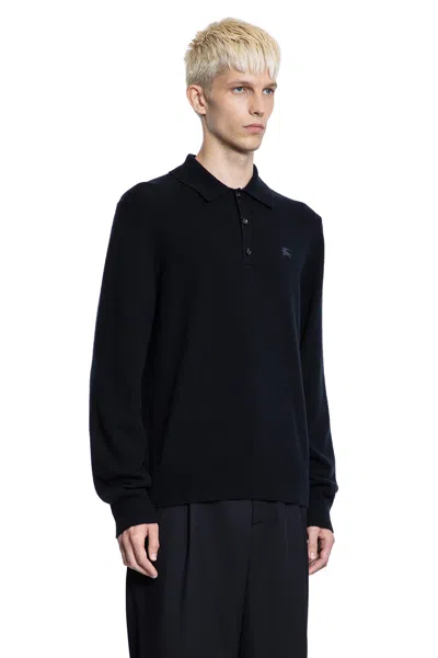 Burberry Ekd Long-sleeve Polo Shirt In Black