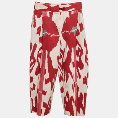 Pre-owned Emporio Armani Red Patterned Pleated Wide Leg Trousers S