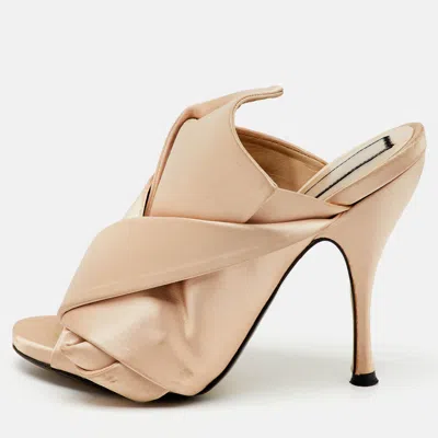 Pre-owned N°21 Nº21 Beige Satin Raso Knot Peep Toe Mules Size 37