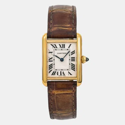 Pre-owned Cartier Tank Louis White 18k Yellow Gold Quartz Women's Wristwatch 22 Mm
