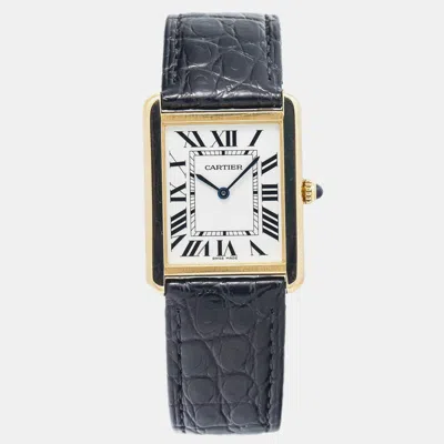 Pre-owned Cartier White Yellow Gold Tank Solo W1018855 Quartz Women's Wristwatch 28mm