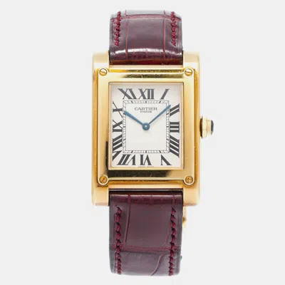 Pre-owned Cartier White Yellow Gold Tank Manual Winding 2484d Women's Wristwatch 27mm