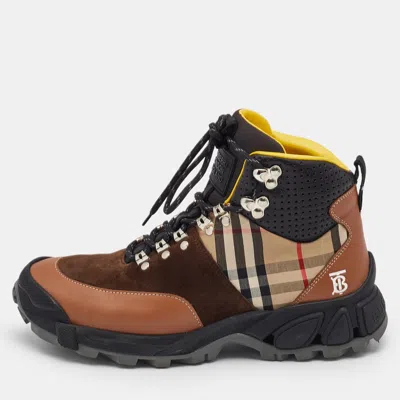 Pre-owned Burberry Multicolor Leather And Suede Tor Hiking Boots Size 39