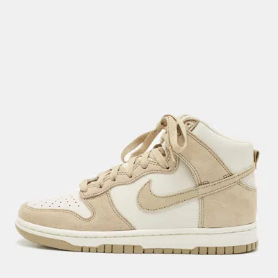 Pre-owned Nike Tan/white Suede And Leather Dunk High Top Sneakers Size 38.5