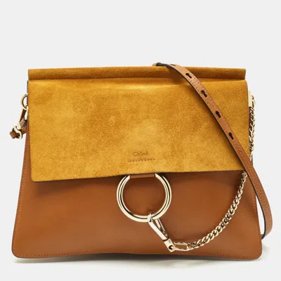 Pre-owned Chloé Tan/mustard Leather And Suede Faye Medium Shoulder Bag
