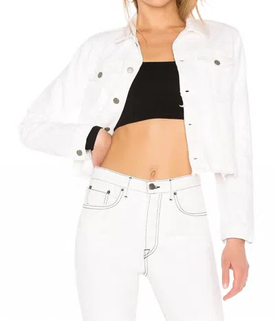 Grlfrnd Cara Cropped Denim Distressed Jacket In Vienna In White