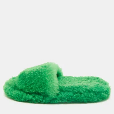 Pre-owned Bottega Veneta Green Shearling Fur Resort Teddy Slides Size 41