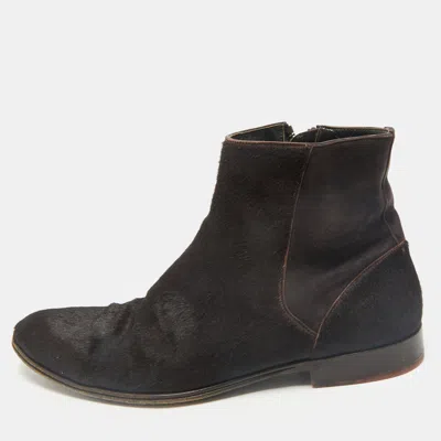 Pre-owned Dolce & Gabbana Brown Calf Hair And Suede Ankle Length Boots Size 42