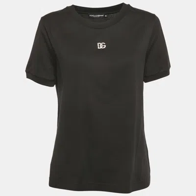 Pre-owned Dolce & Gabbana Black Logo Embellished Jersey T-shirt L