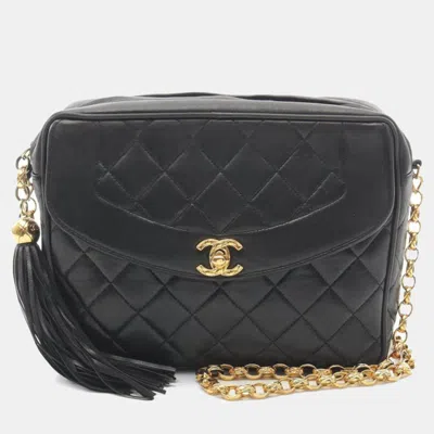 Pre-owned Chanel Matelasse Black Lambskin Leather Crossbody Chain Shoulder Bag Ghw