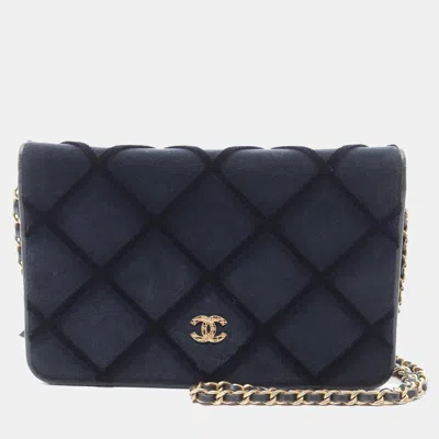 Pre-owned Chanel Cc Coco Mark Matelasse Blue Velvet Leather Chain Shoulder Bag Ghw