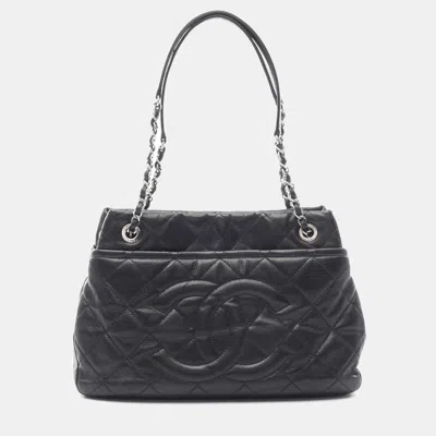 Pre-owned Chanel Cc Matelasse Black Leather Shoulder Chain Tote Ghw
