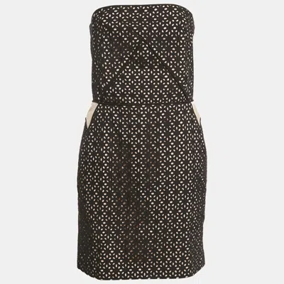 Pre-owned Maje Black Broderie Anglaise Cotton Strapless Mini Dress L