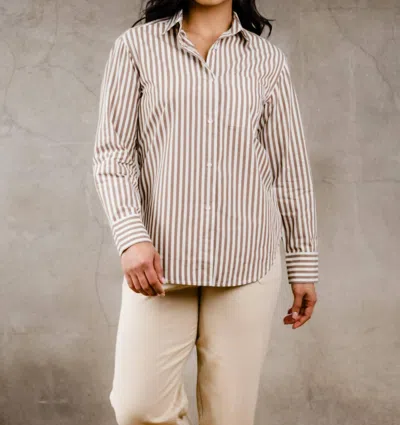 Able Sophia Button Down Shirt In Brown Stripe In Neutral