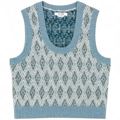 Re/done Women's Retro Geo Jaquard Sweater Vest In Sage Geo In Blue