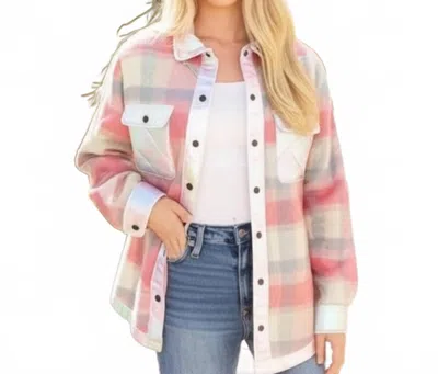 Southern Grace Tweed Plaid Buttoned Shacket In Pink In Animal Print