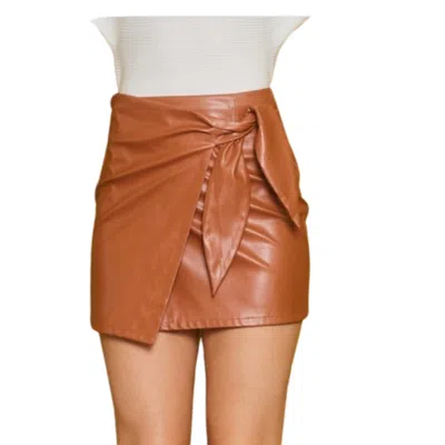 Idem Ditto Crossover Tie Front Mini Skirt Skort In Camel In Brown