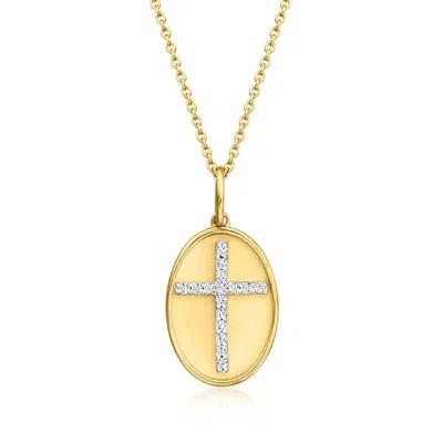 Ross-simons Diamond Cross Oval Pendant Necklace In 18kt Gold Over Sterling In Gold