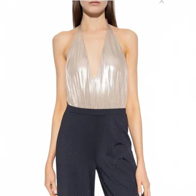 Allsaints Dora Plunge Bodysuit In Champagne Pink In Metallic