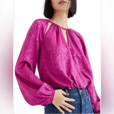 Veronica Beard Sionne Paisley Puff Sleeve Silk Blend Top In Pink In Pink