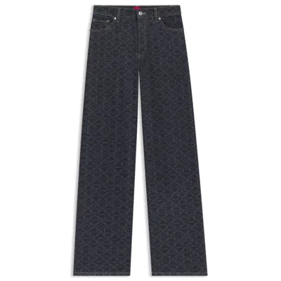 Hugo Boss Super-wide-leg Jeans In Monogram Laser-print Denim In Black