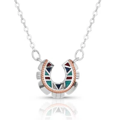 Montana Silversmiths Women's Western Mosaic Horseshoe Necklace In Rose Gold/silver